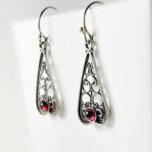 Victorian Heart Earrings - Ruby Stone Earrings